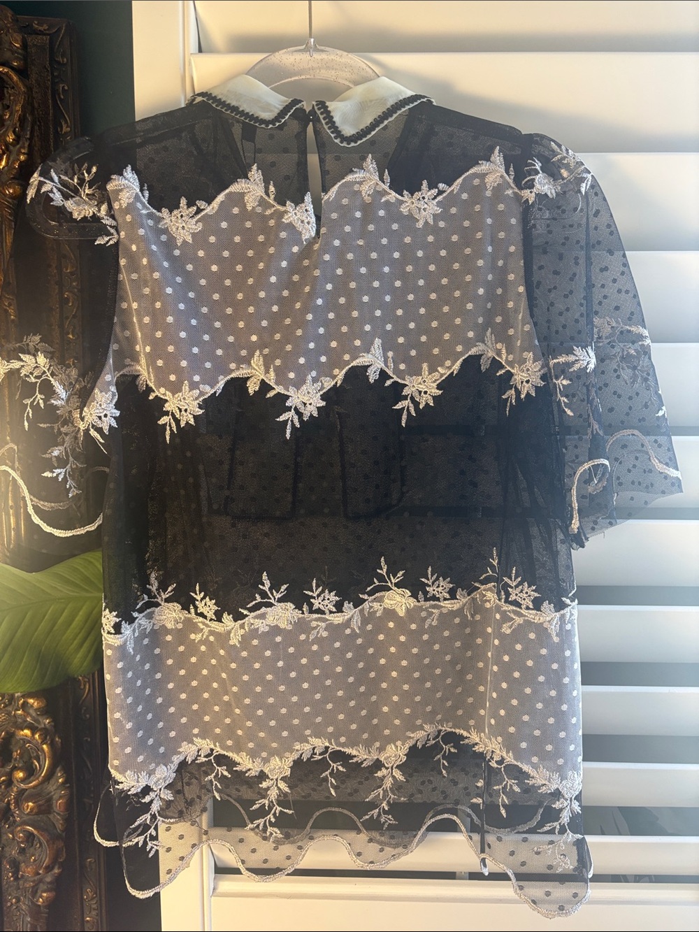 Beulah London Calling NWT Black Cream sheer Embroidered Lace Bow Blouse size M - Picture 10 of 12